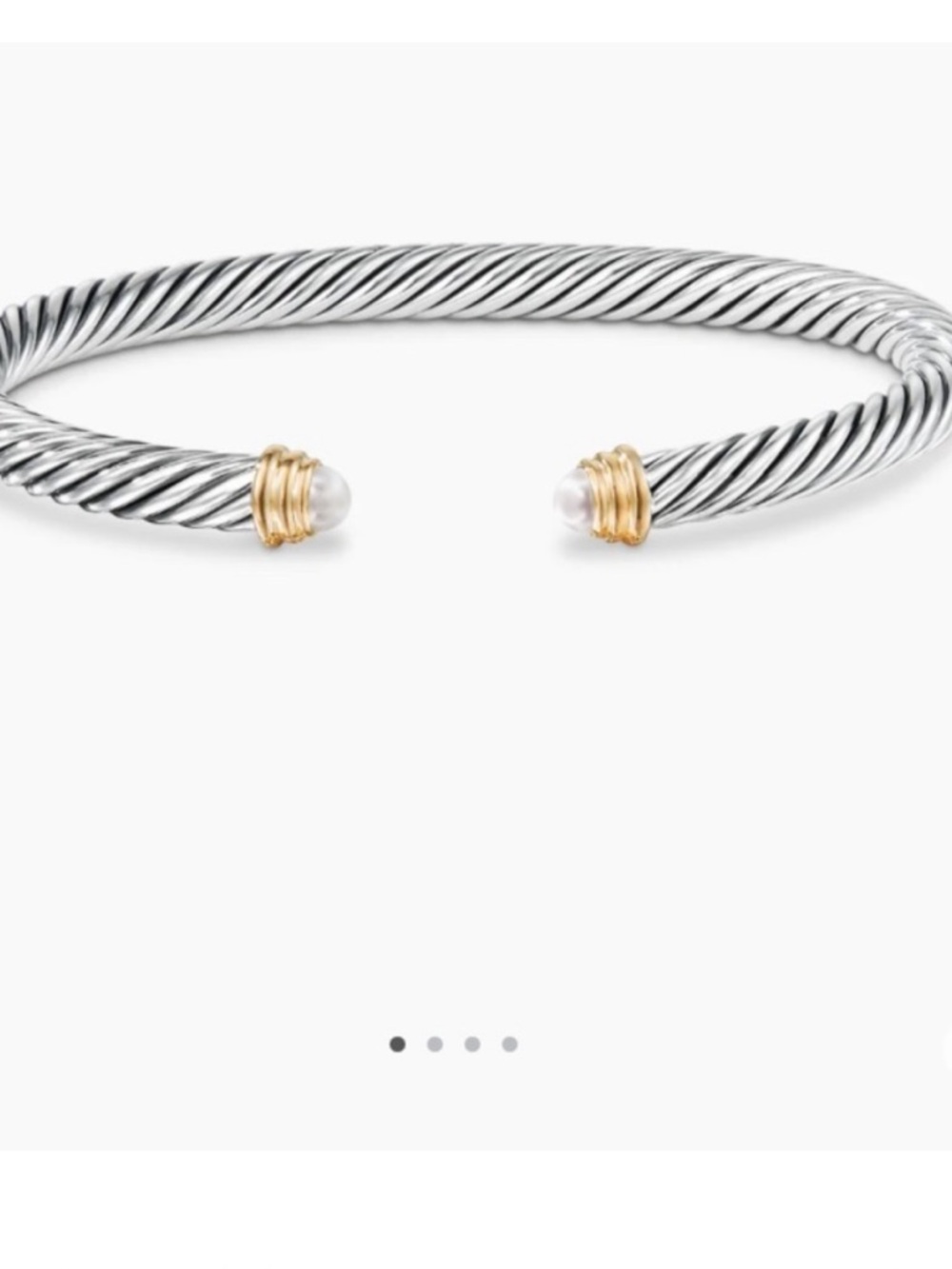 David Yurman Silver Cable Bracelet with Gold-End Accents and Pearl Tips